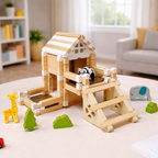 Natural Wood Architectural Building Set – Interlocking Plank Construction Set