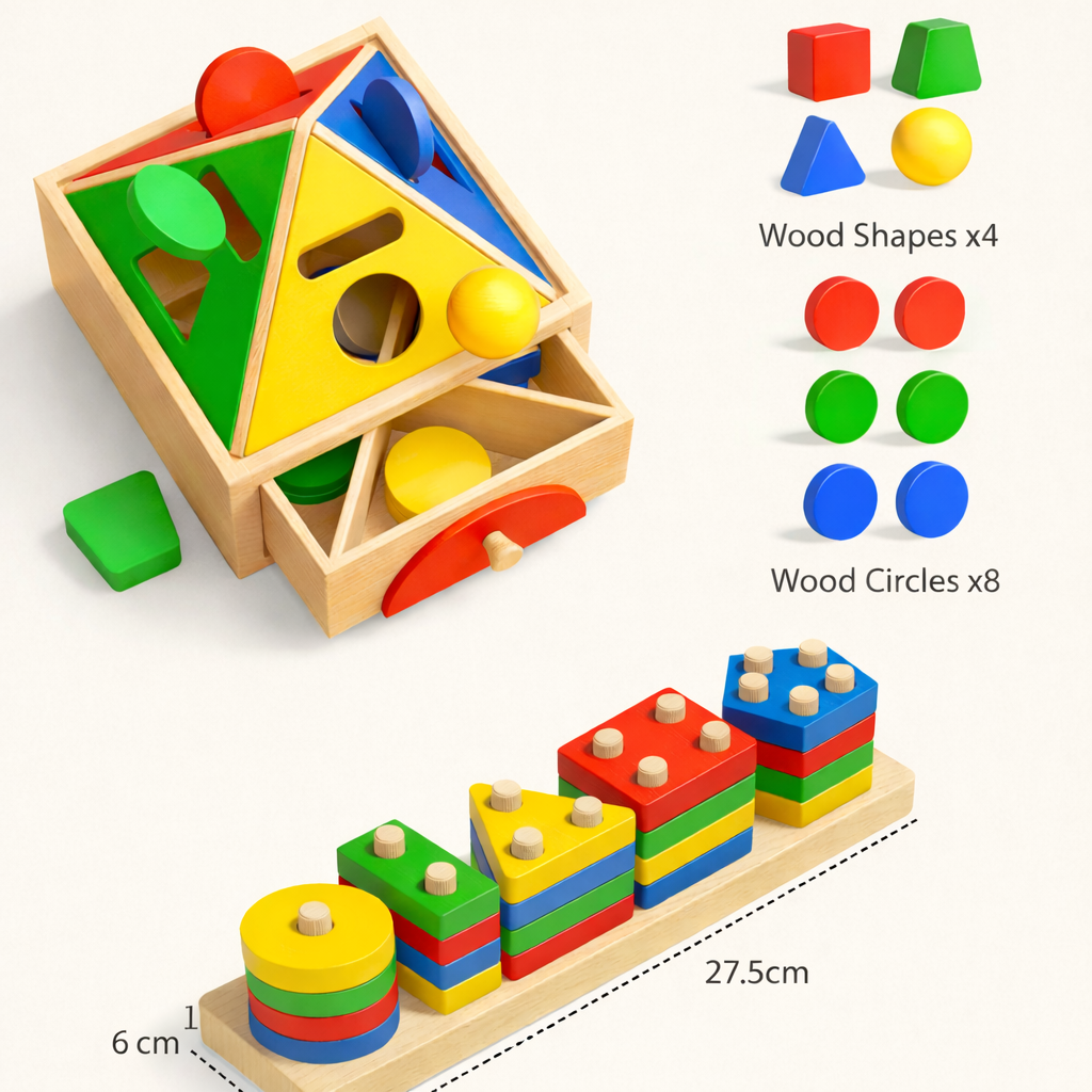 Wooden Color & Shape Sorting Box – Calm Table Play Set