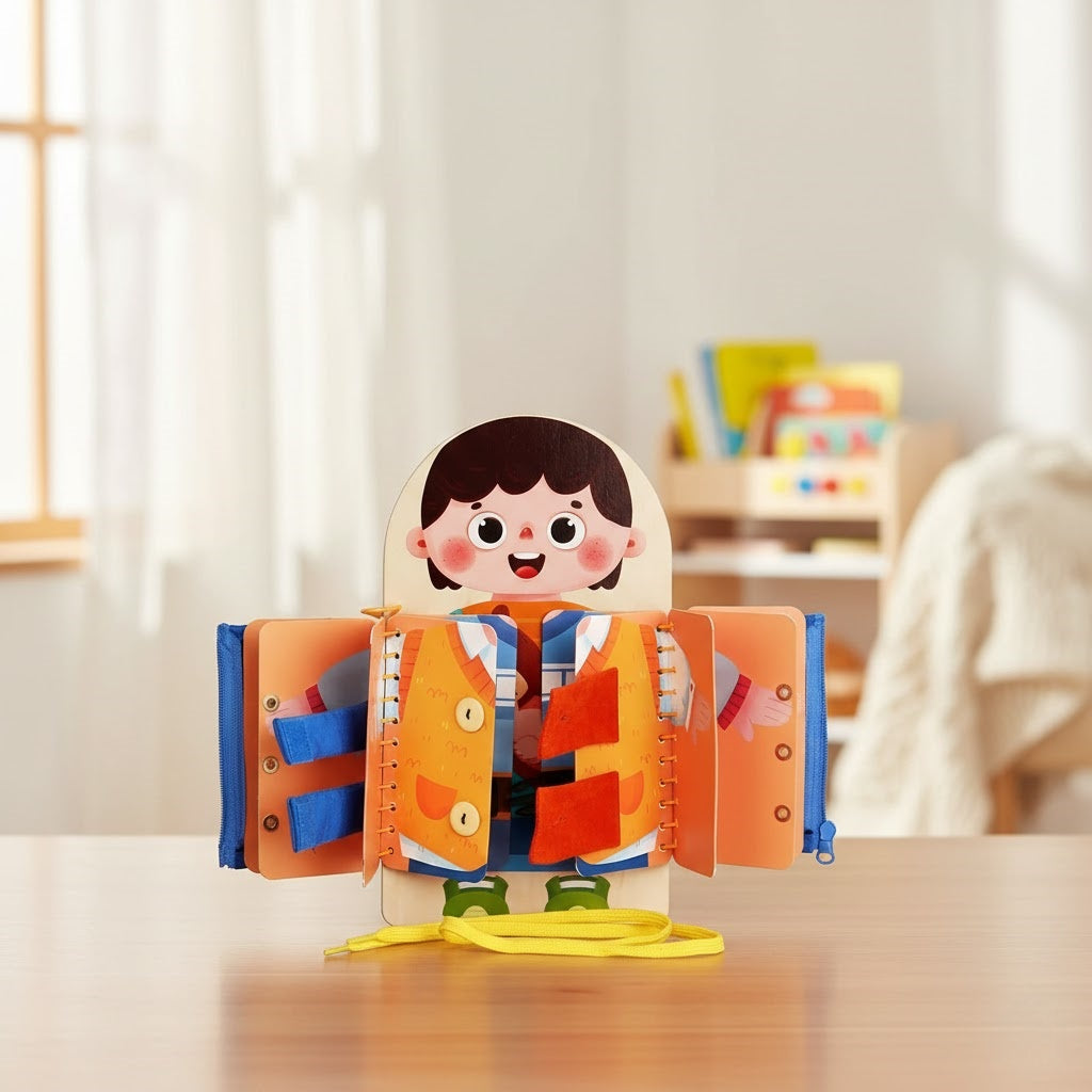 Multi-Layer Wooden Busy Board for Calm, Hands-On Play