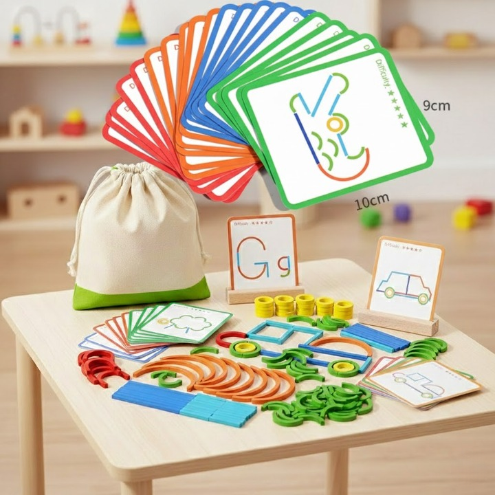 Wooden Pattern Matching Puzzle – Guided Stick & Ring Matching Set