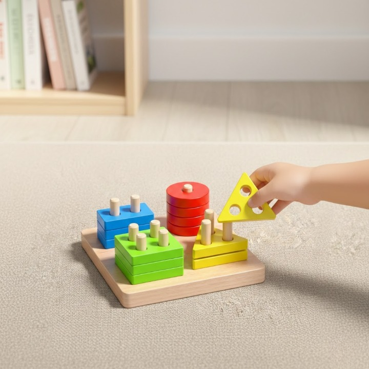 Wooden Geometric Stacking Columns – Guided Peg & Hole Matching Set