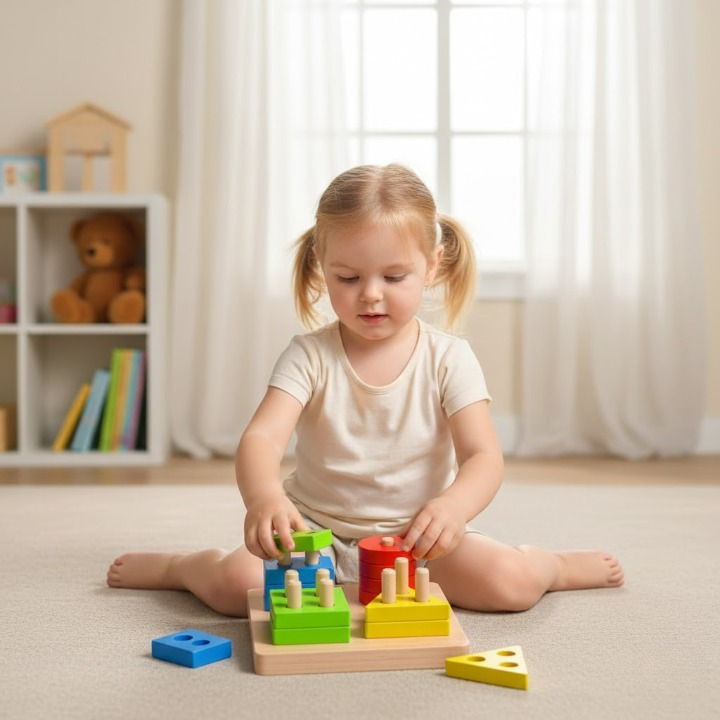 Wooden Geometric Stacking Columns – Guided Peg & Hole Matching Set